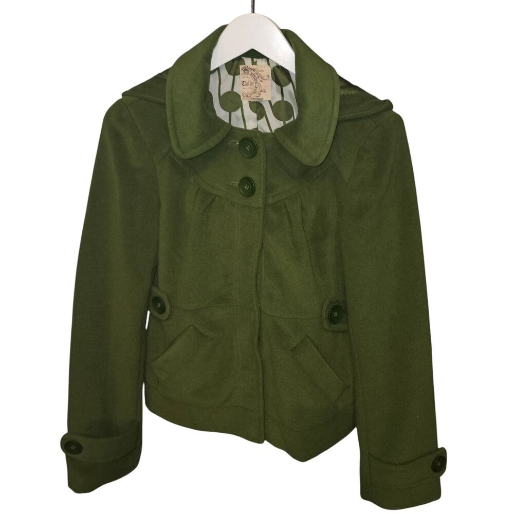 Anthropologie Tulle Green Hooded Coat Womens M